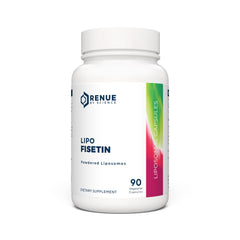 Renue By Science Fisetin bottle front showing premium liposomal supplement for daily wellness.