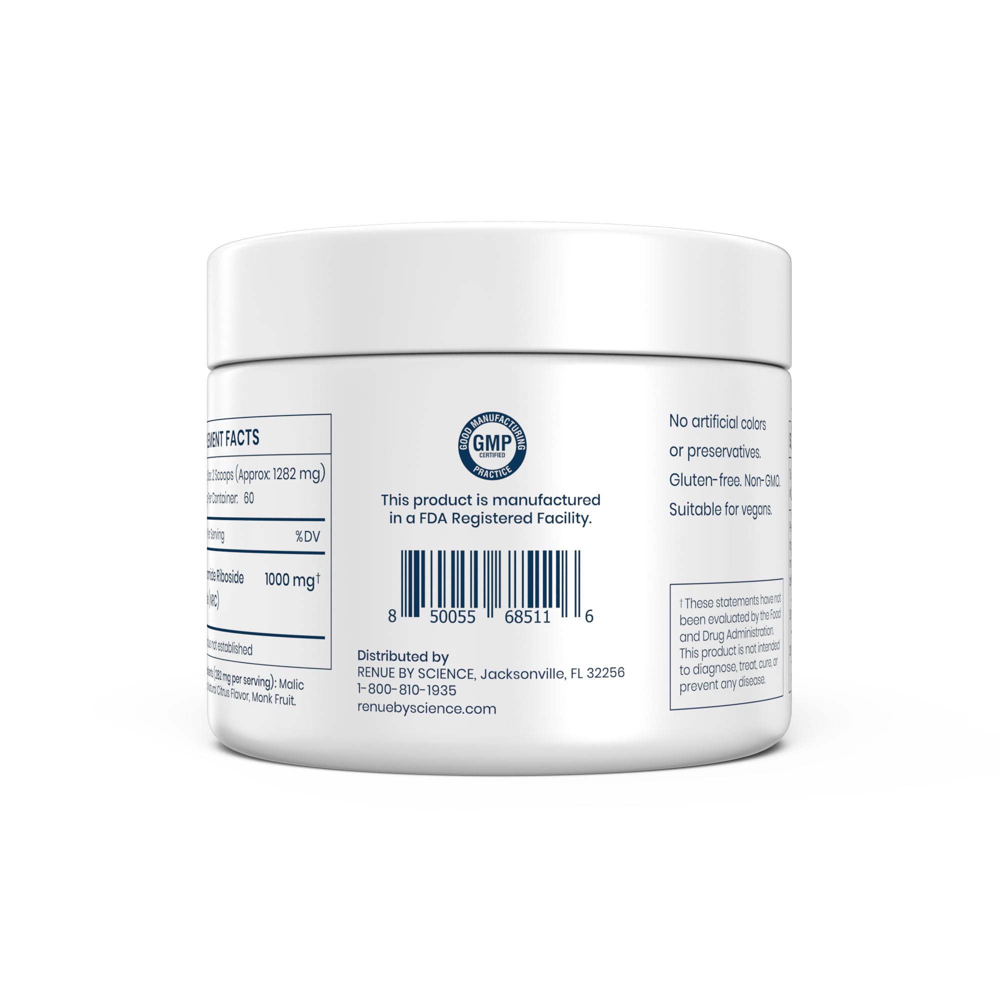 Renue By Science Nicotinamide Riboside powder Citrus Burst flavor dissolving in water.