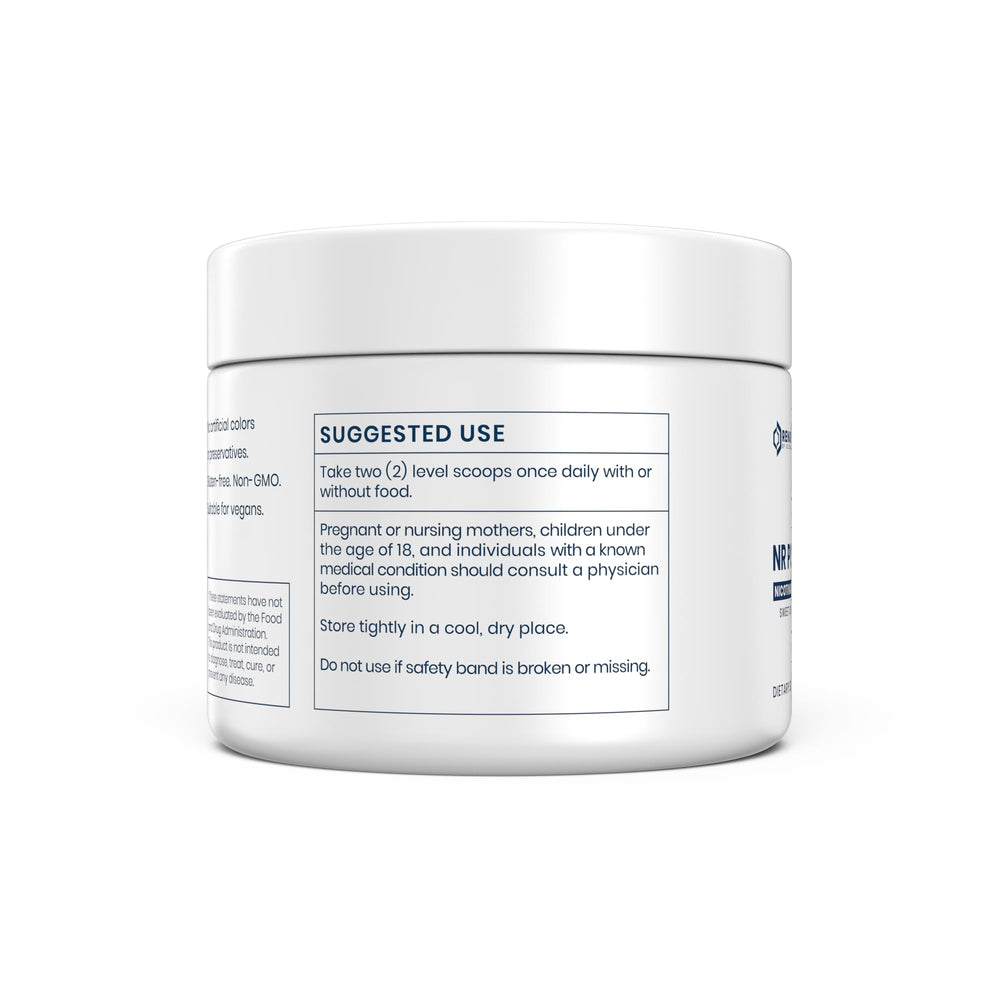 NR powder with scoop shows precise serving for consistent dosing.