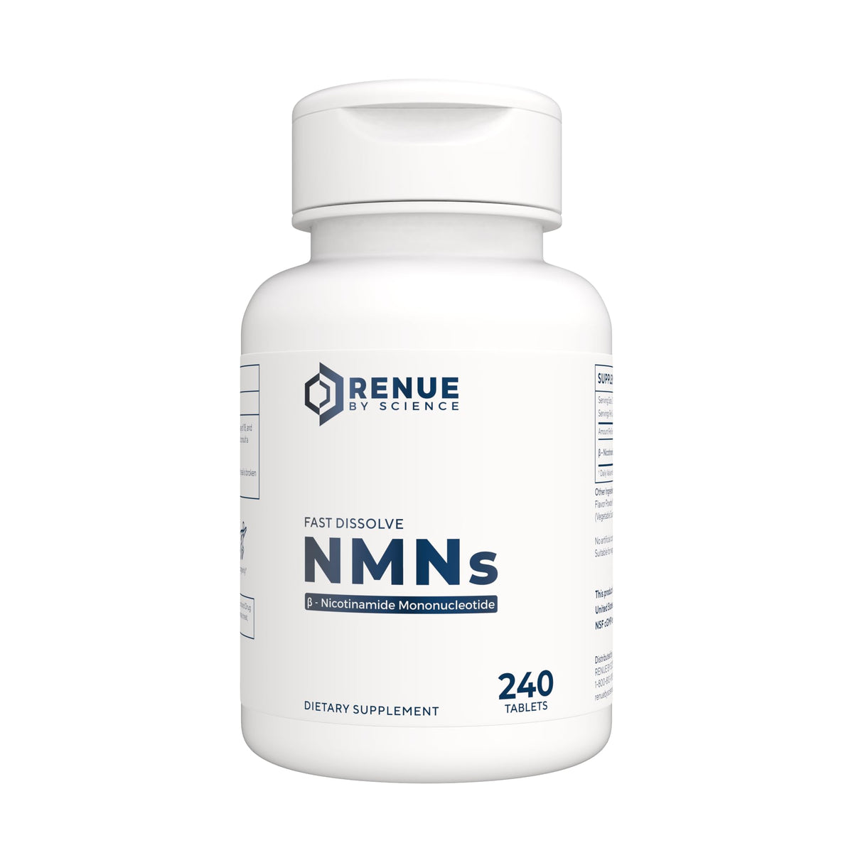 Renue By Science NMN packaging showing lemon-flavor chewables for daily use