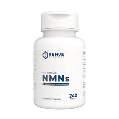 Renue By Science NMN packaging showing lemon-flavor chewables for daily use