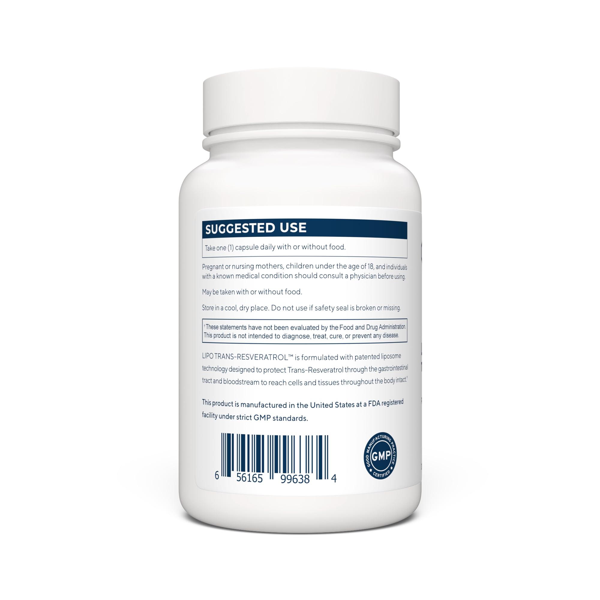 Renue By Science Resveratrol capsules close-up highlighting 125 mg per serving