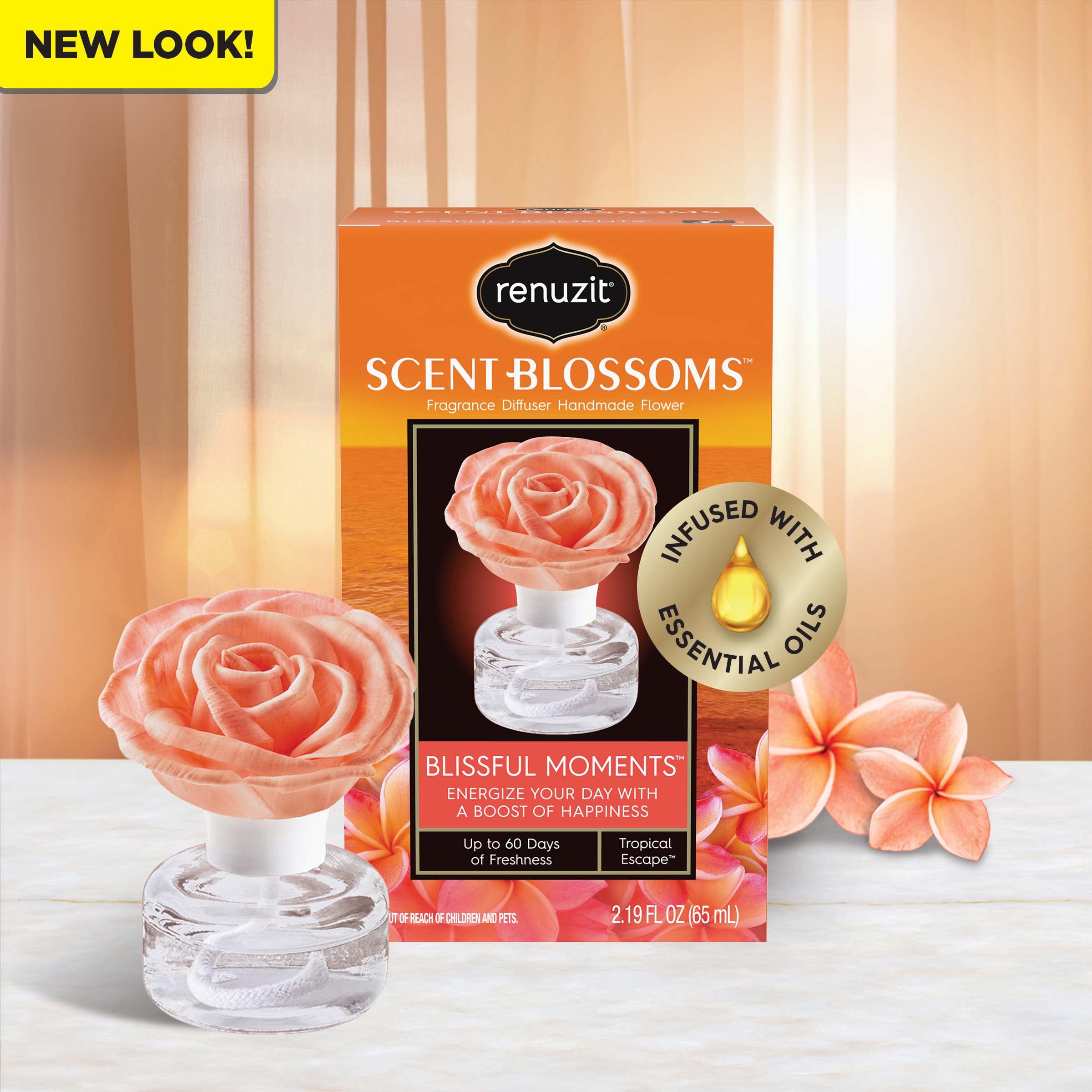 Renuzit Snuggle Scent Blossoms diffuser creates beachy ambiance in any room.