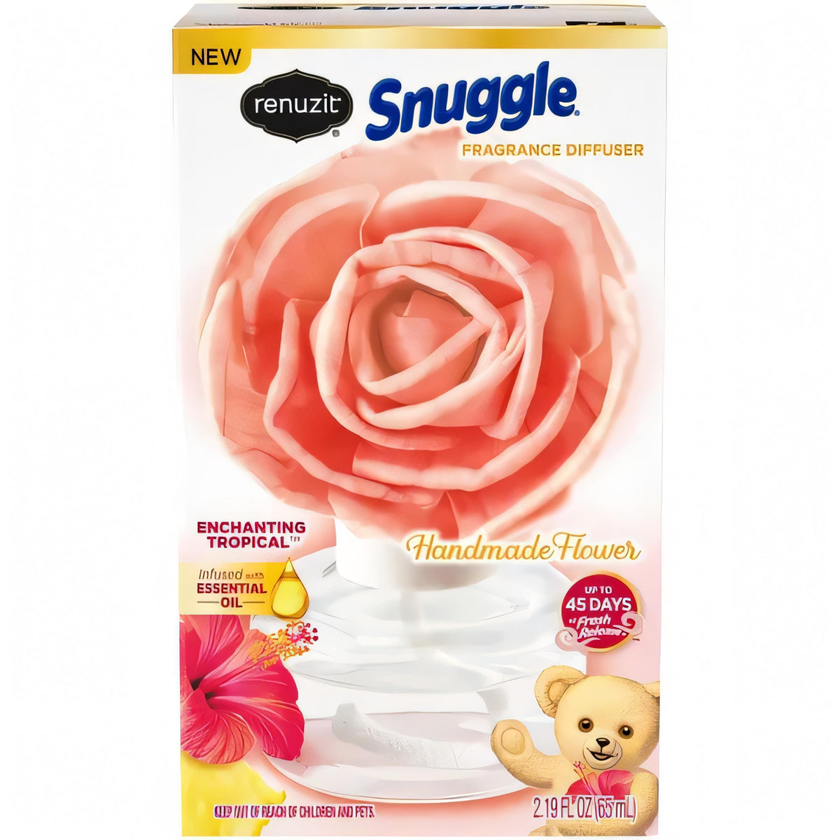 Renuzit Snuggle Scent Blossoms diffuser with handmade flower for a fresh, inviting room.