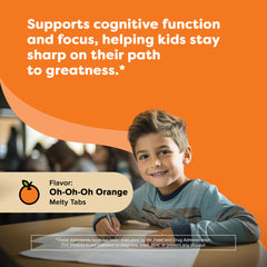 Close-up of Renzo's dissolvable tabs in orange for children.