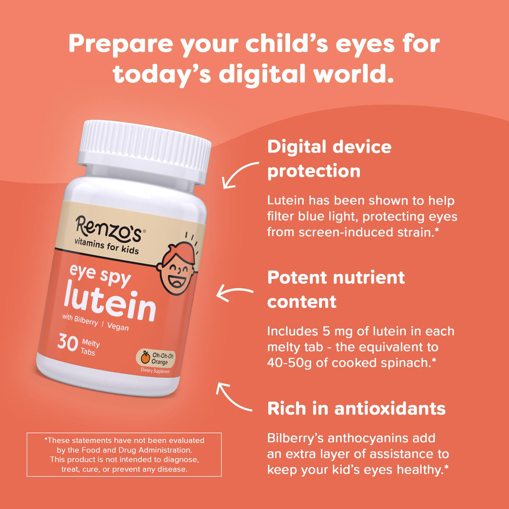 Renzo's Eye Spy Lutein tab dissolves in water or juice for quick use.