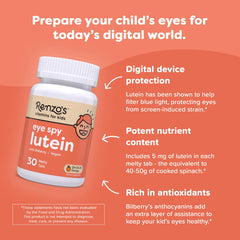 Renzo's Eye Spy Lutein tab dissolves in water or juice for quick use.