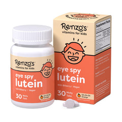 Renzo's Eye Spy Lutein box with orange melty tabs for kids.