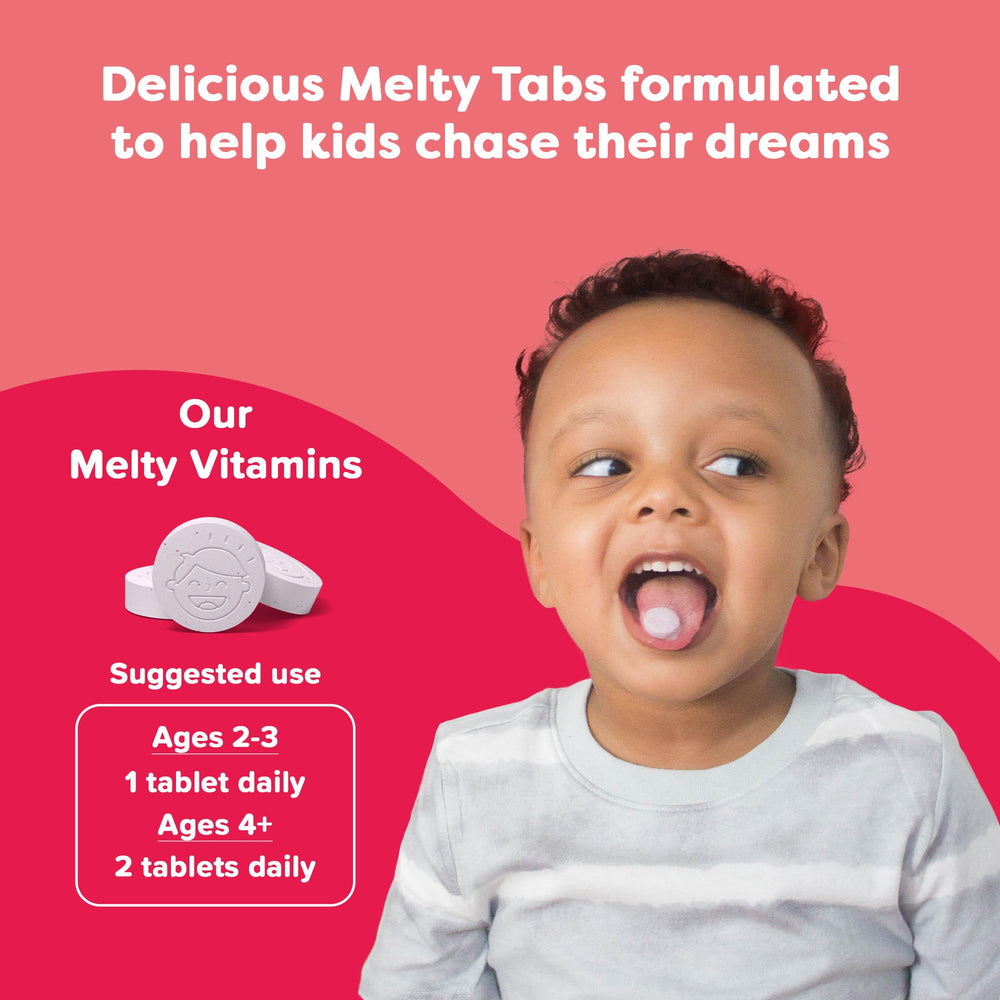 Renzo's Kids Iron Melts bottle closeup showing vegan, allergen-free ingredients.