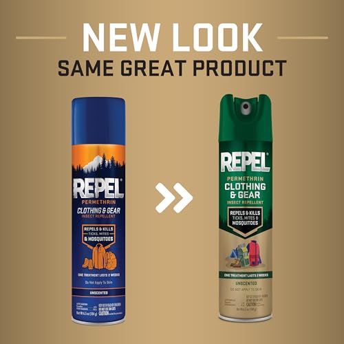 Spray-on Repel Permethrin applied to gear for outdoor protection