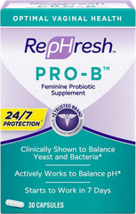 Rephresh Pro-B bottle packaging showing a 3-pack for daily probiotic support