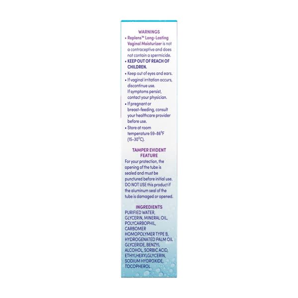 Replens estrogen-free label highlighting a safe daily regimen.