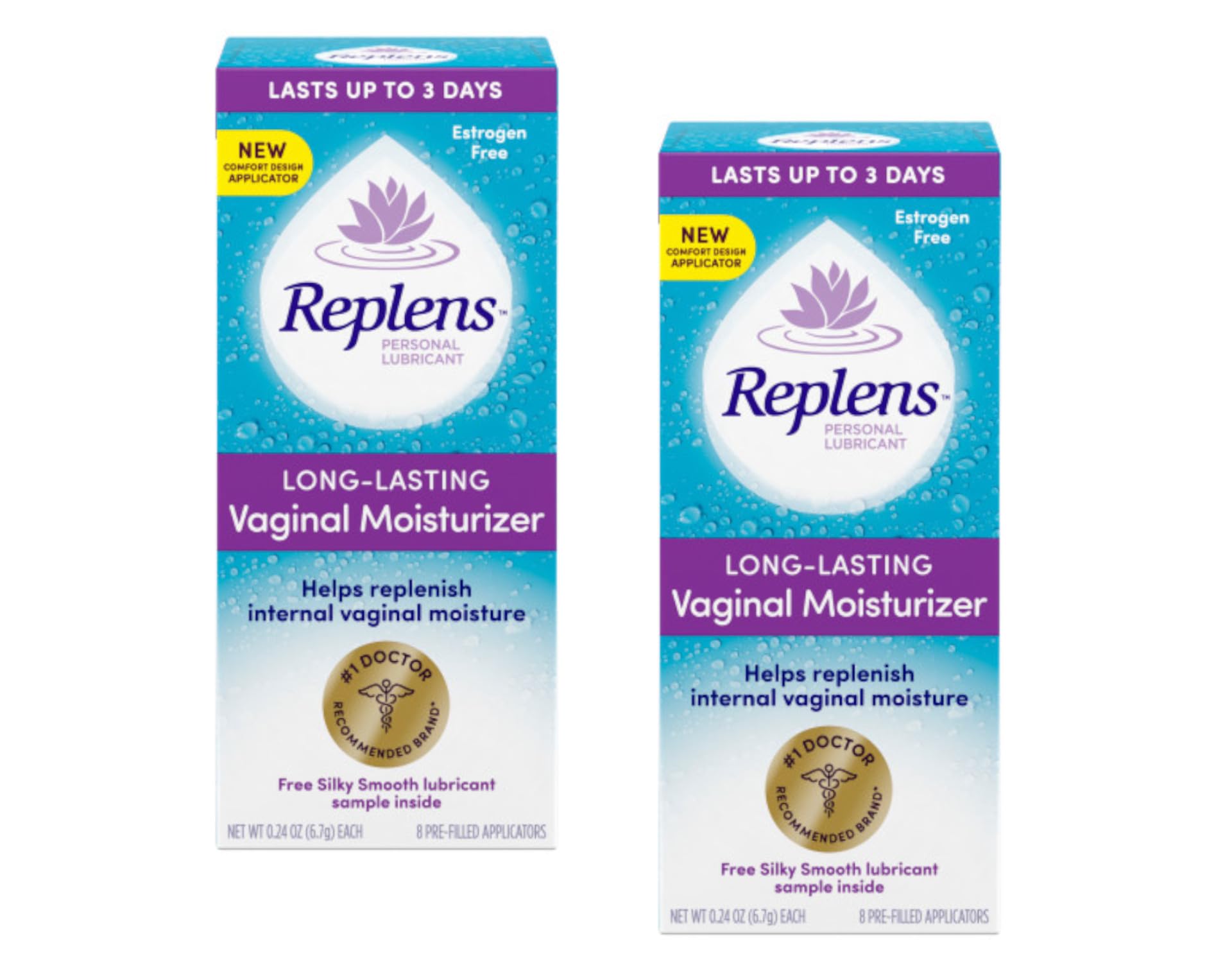 Replens long-lasting vaginal moisturizer bottle providing durable daily hydration.