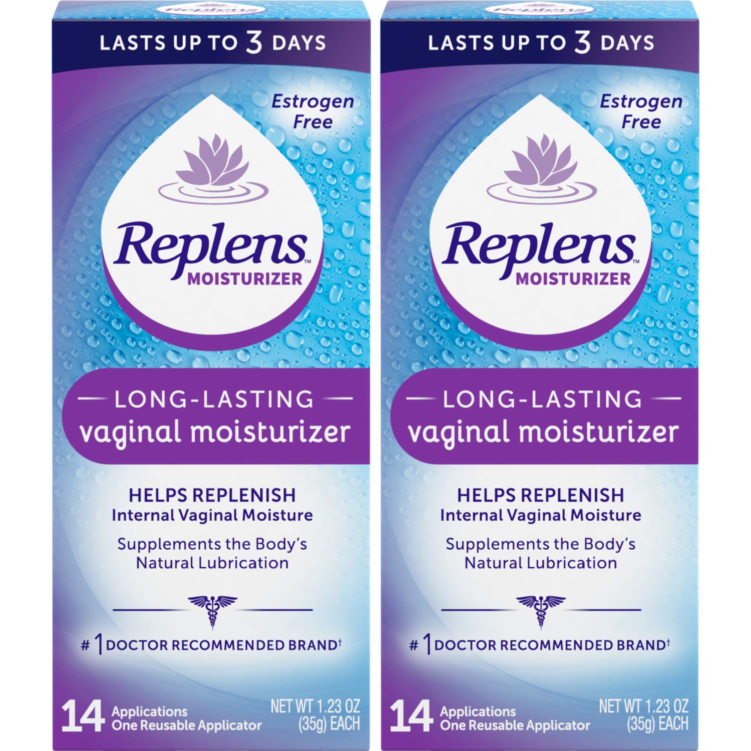 Replens two-pack tubes on display demonstrating discreet, mess-free application.