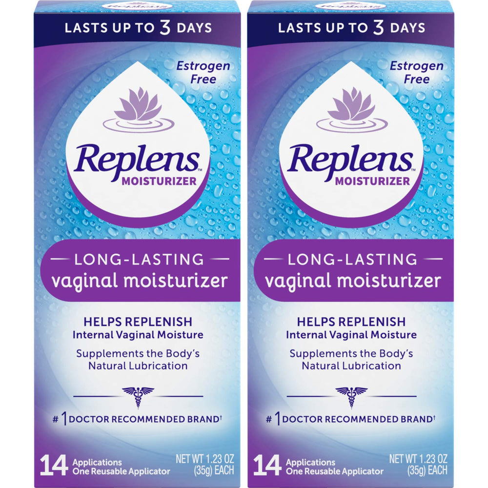 Replens two-pack tubes on display demonstrating discreet, mess-free application.
