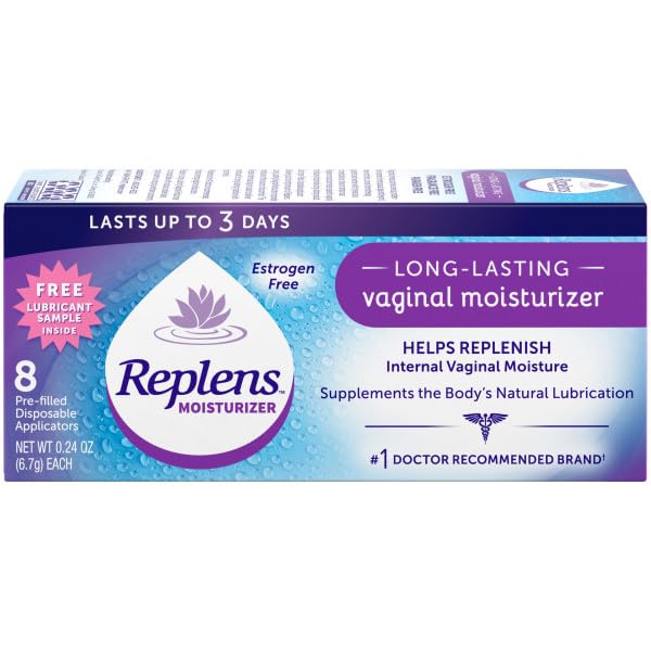 Packaging front view of Replens vaginal moisturizer with labeling.