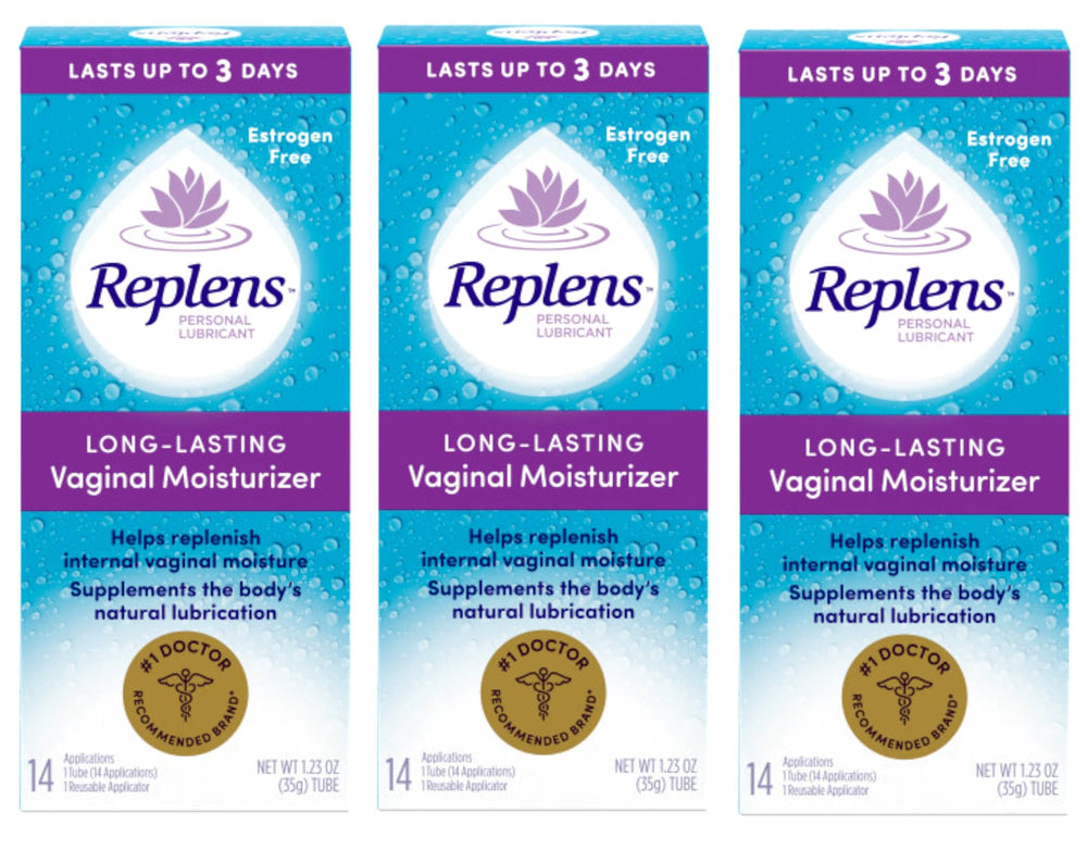 Replens three-pack bottles show long-lasting moisture and convenience.