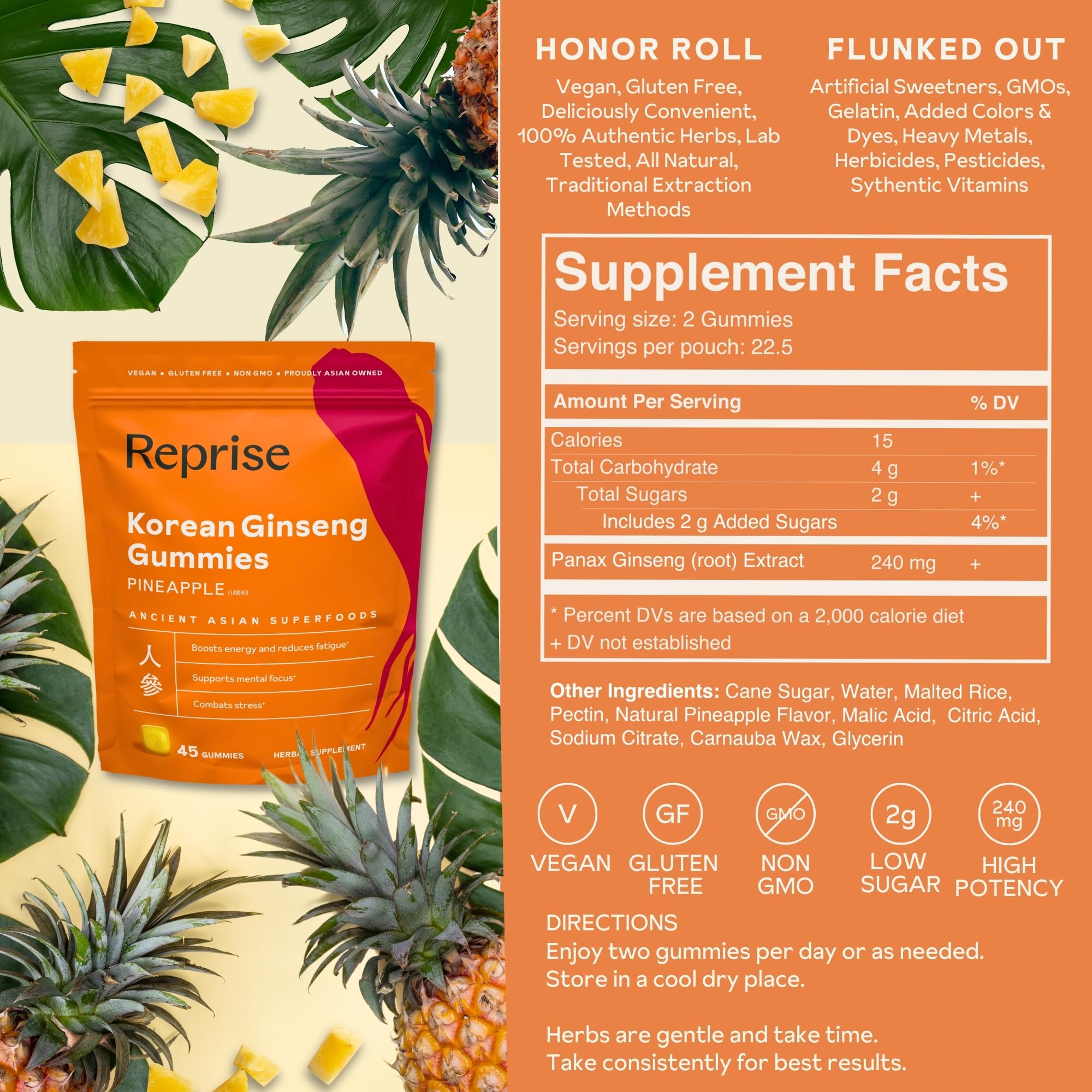 Reprise Ginseng Gummies vegan, non-GMO, gluten-free