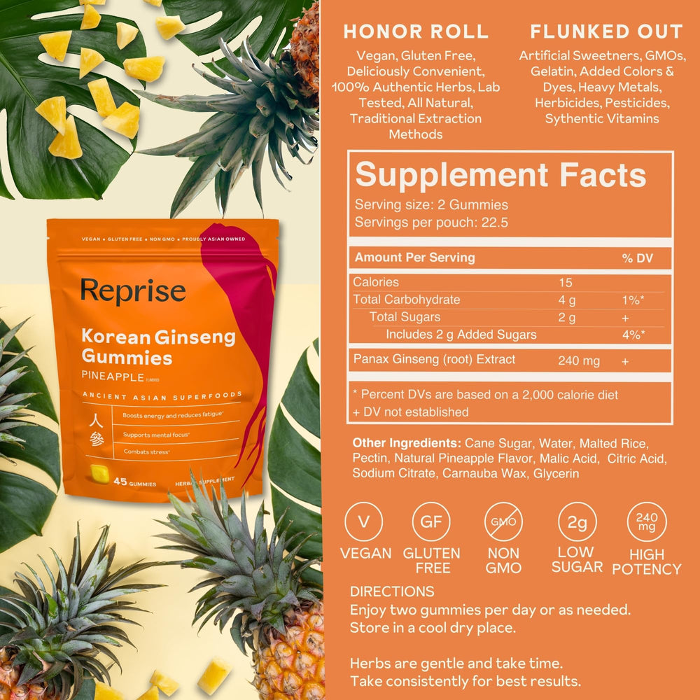 Reprise Ginseng Gummies vegan, non-GMO, gluten-free