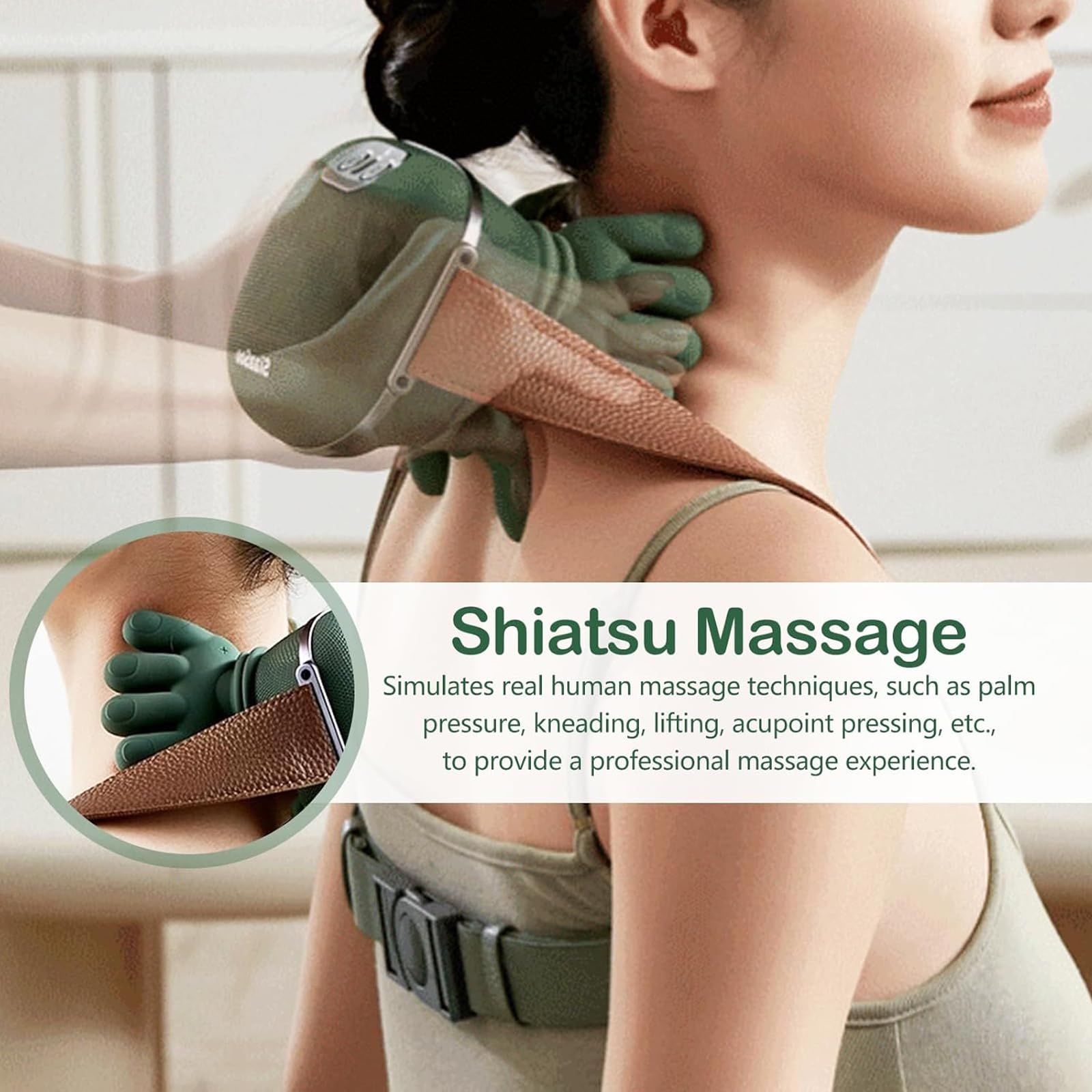 Rercarre neck massager in place shows soothing warmth easing neck tension