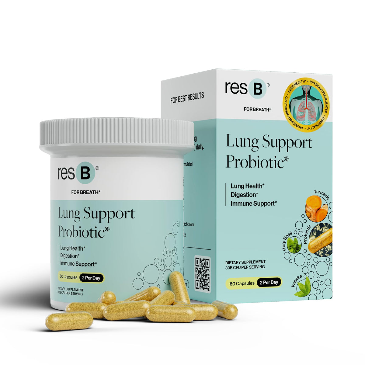 ResBiotic resB Lung Support bottle front for daily lung health support
