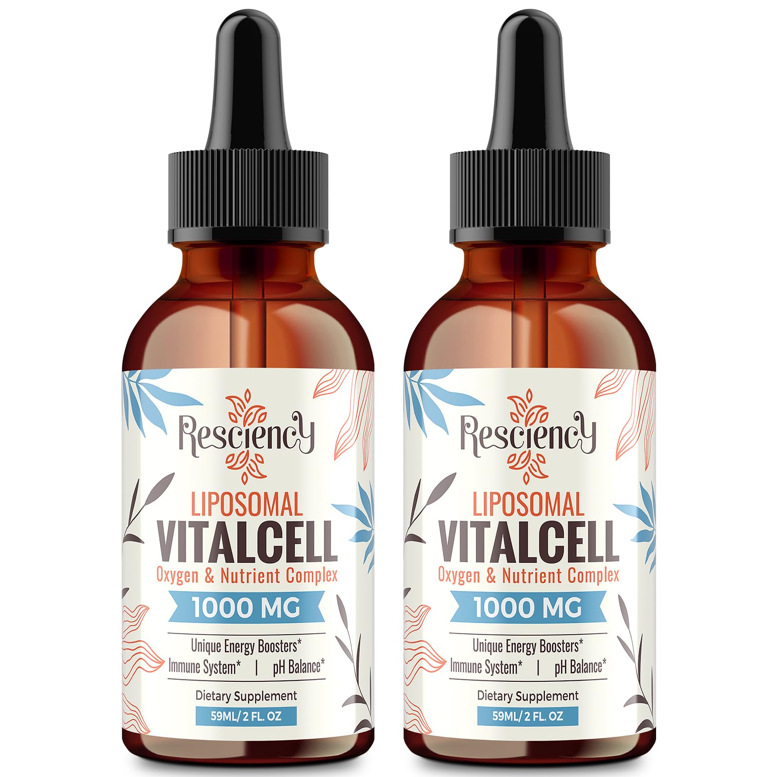 Resciency 13-in-1 liquid oxygen drops bottle for daily wellness with liposomal delivery.