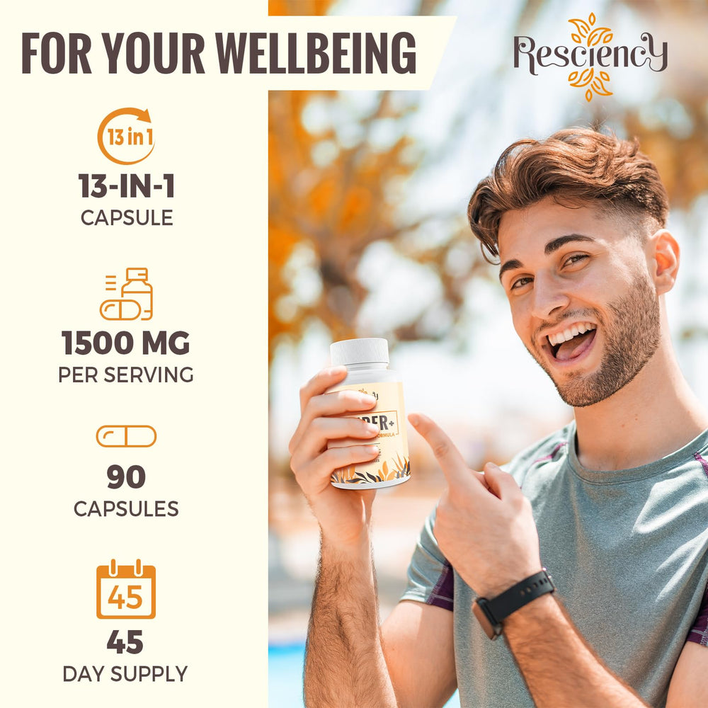 Resciency Detox Binder capsules with water glass for daily dose.