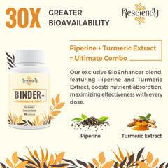 Detox Binder ingredient panel highlights botanicals for gut support.