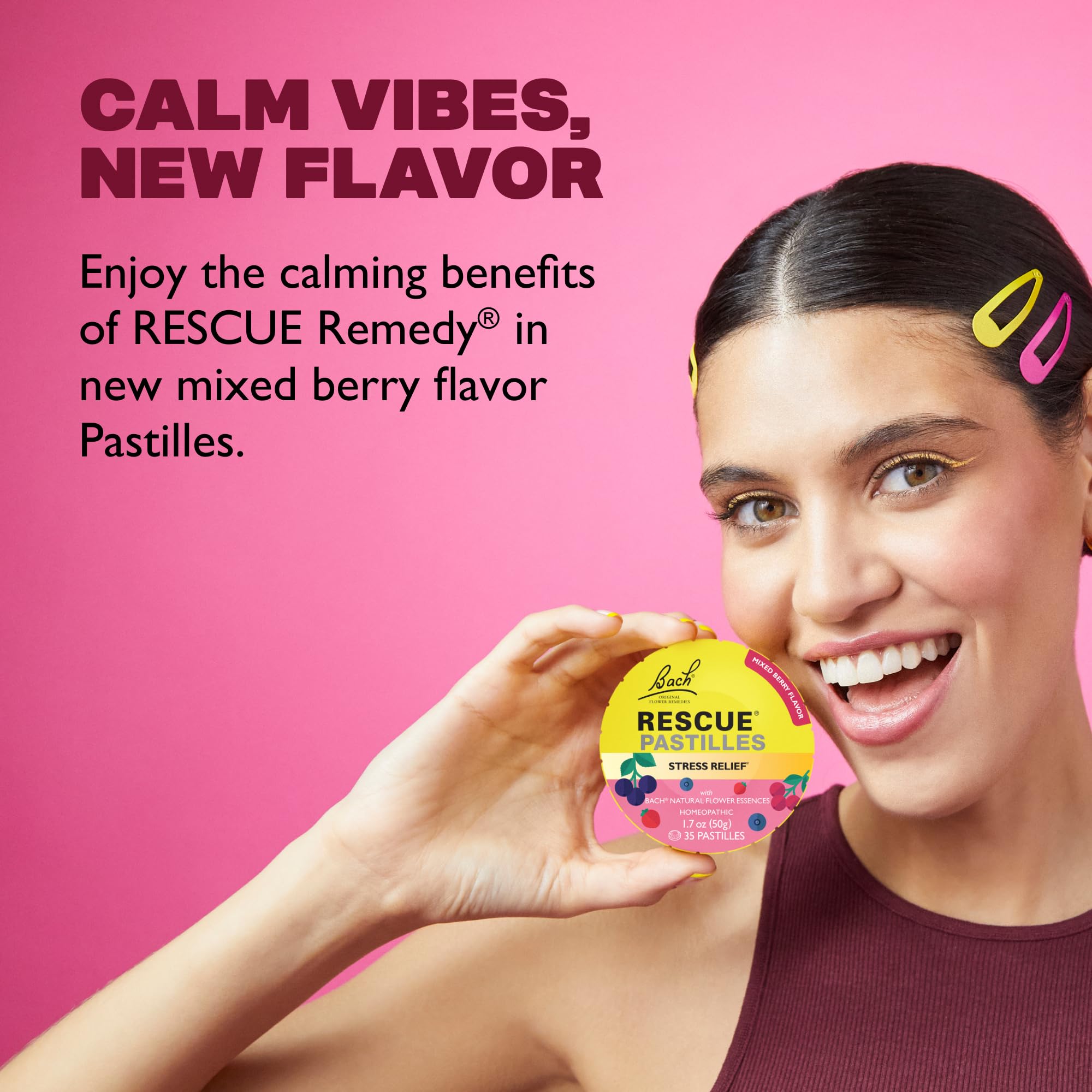 RESCUE Bach PASTILLES ingredients label highlights plant-based actives