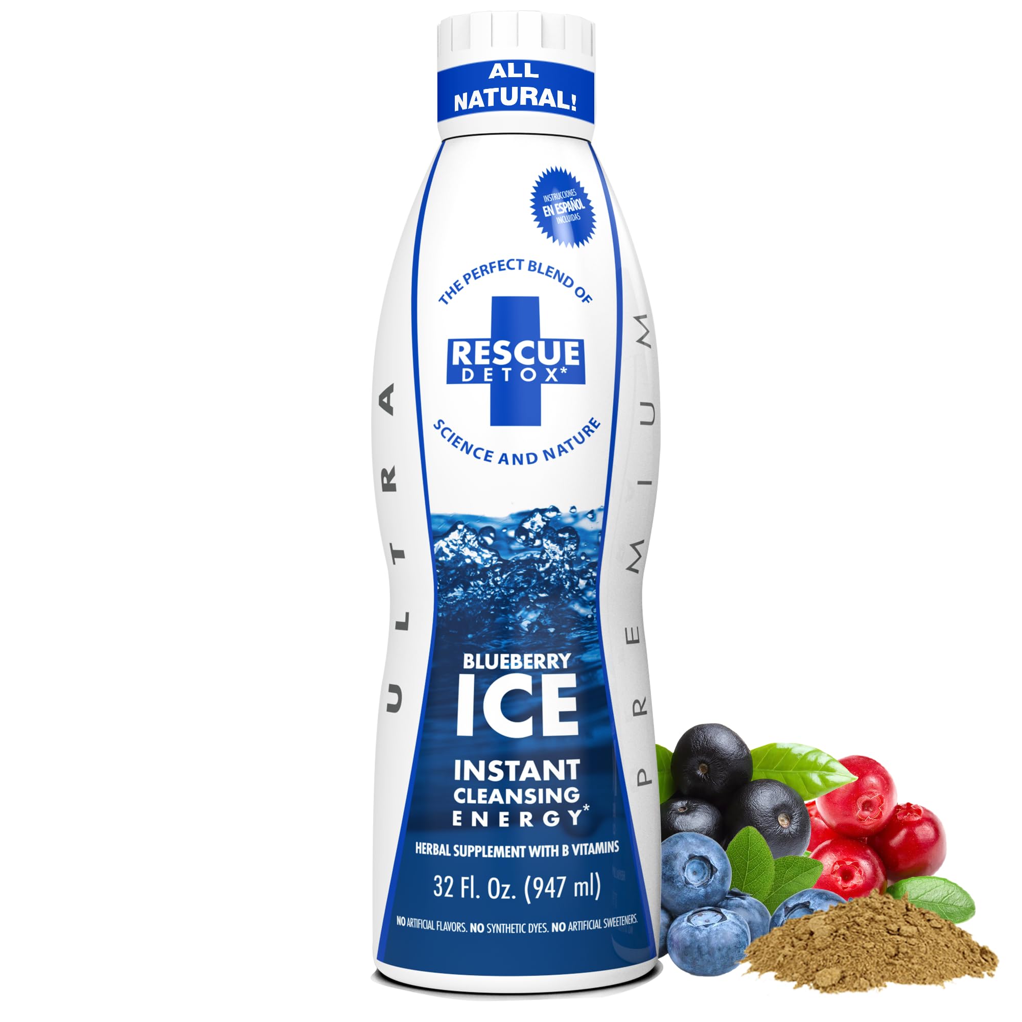 Rescue Detox ICE Blueberry bottle front view for at home use and flavor enjoyment