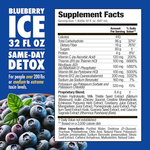 Rescue Detox ICE Blueberry bottle side view showing 32oz size for easy dosing