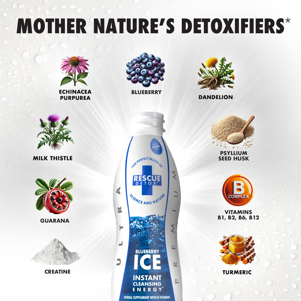 Rescue Detox ICE Blueberry glass serve with chilled ambience and refreshing aroma