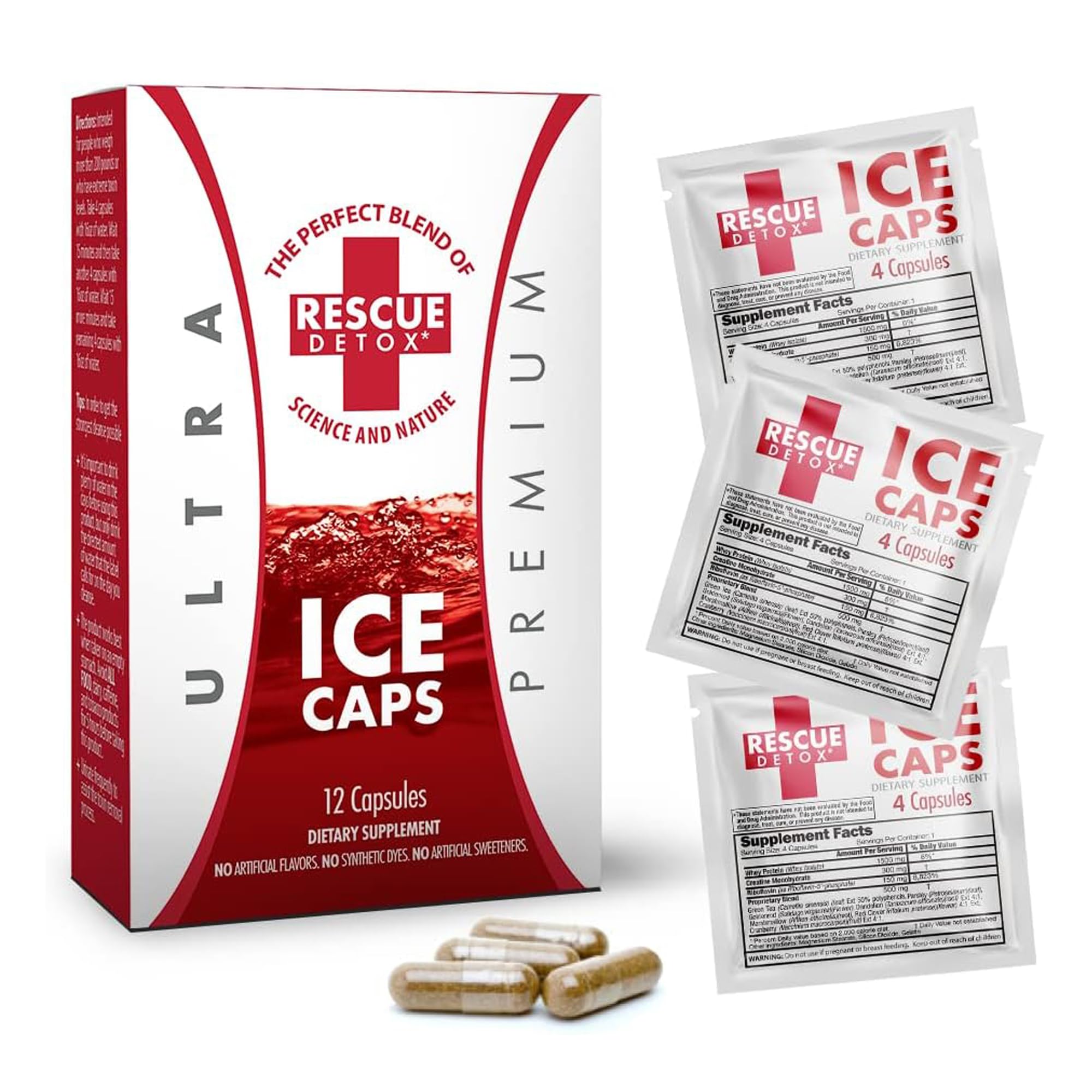 Rescue Detox Ice Caps bottle front for daily cleansing.