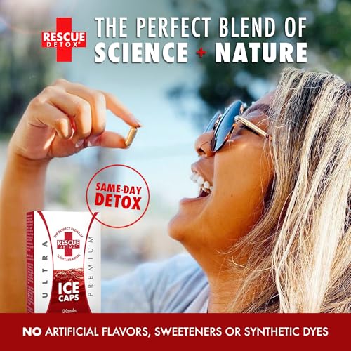Packaging of Rescue Detox Ice Caps on a clean surface.
