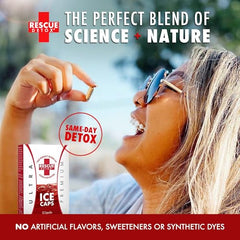 Packaging of Rescue Detox Ice Caps on a clean surface.