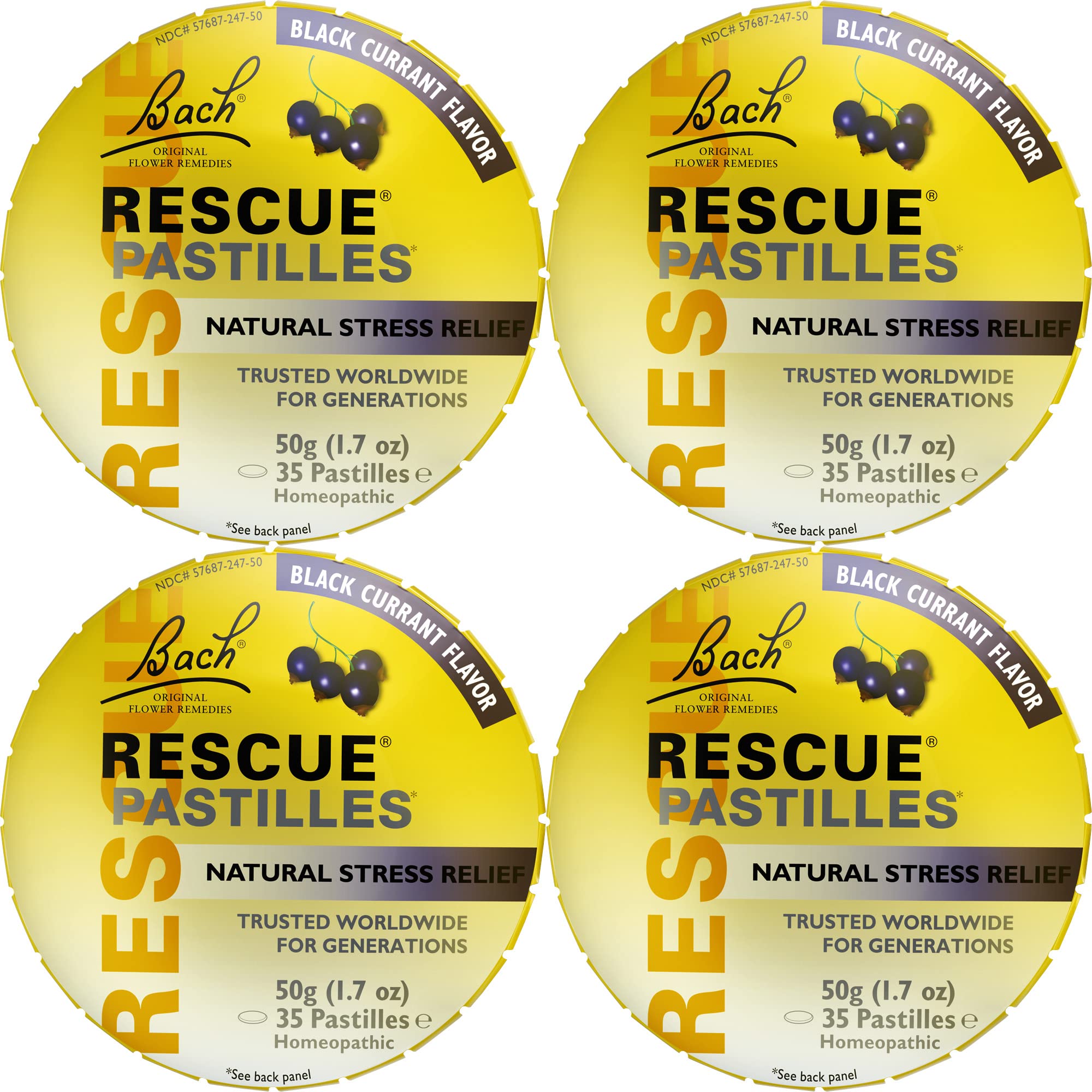 RESCUE Pastilles in black currant flavor for quick on-the-go stress relief.