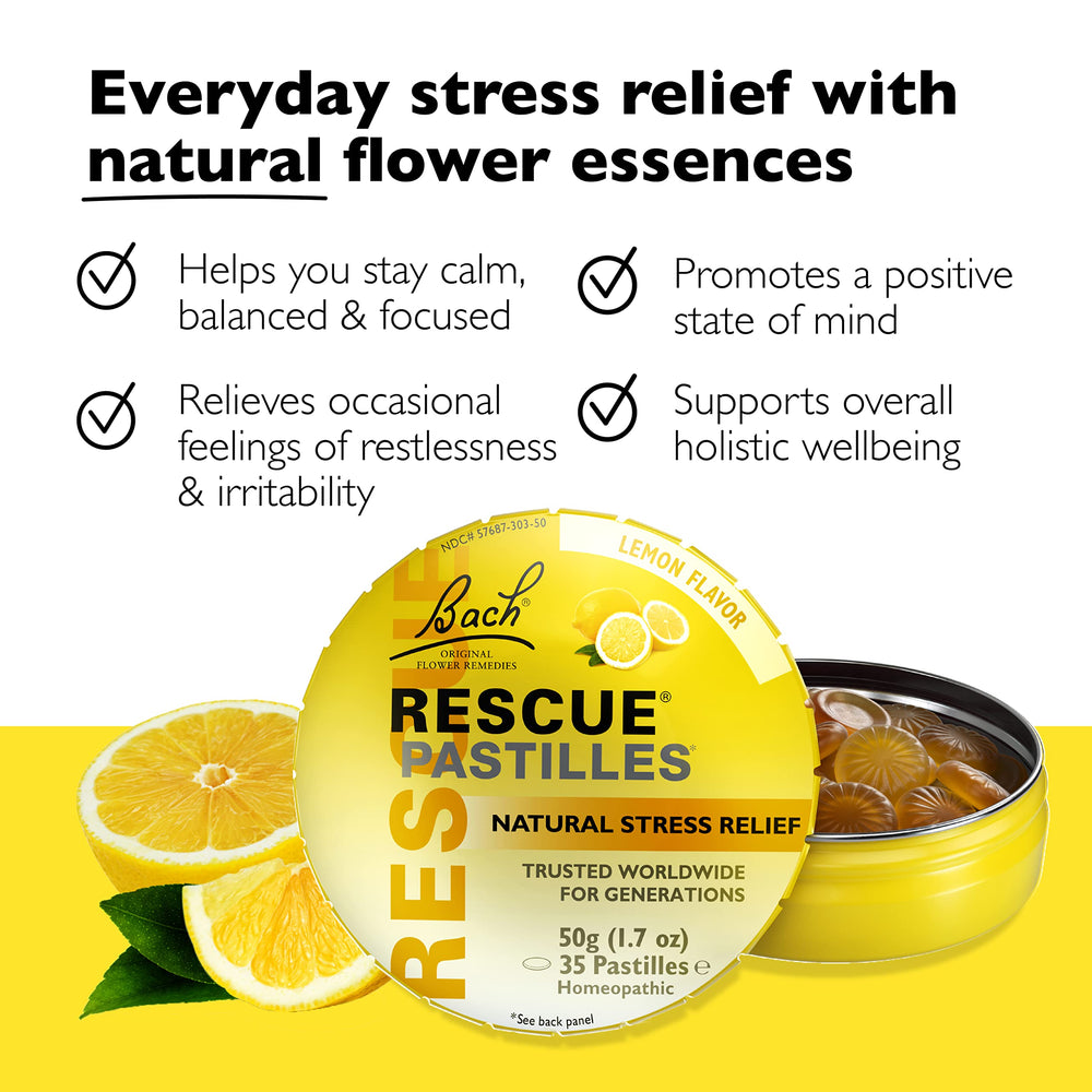 RESCUE pastilles lemon packaging label close view