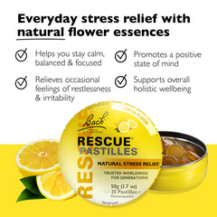 RESCUE pastilles lemon packaging label close view