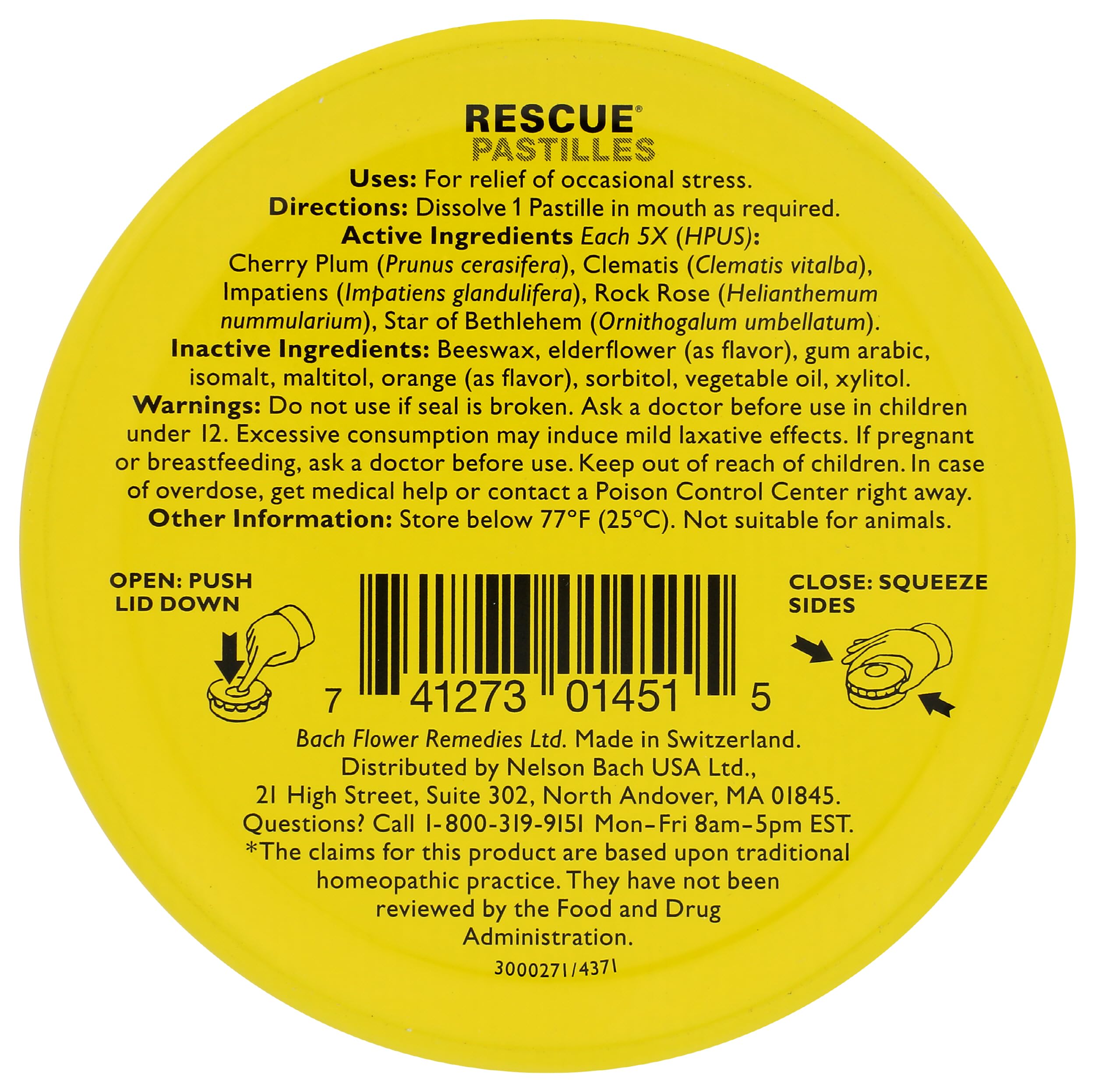 RESCUE pastilles orange elderflower lozenges close-up, highlighting flavor and calming potential.