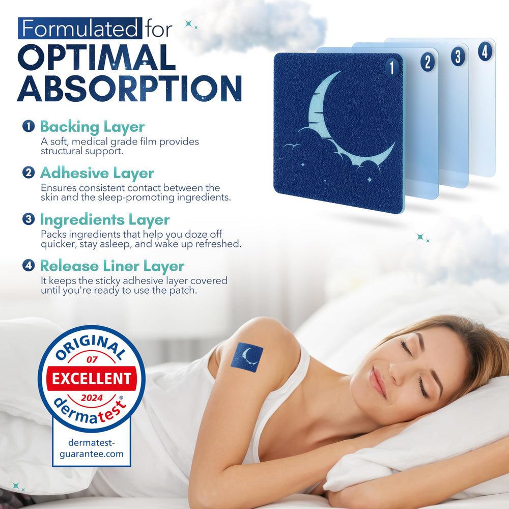 Rescue Patch melatonin-free formula highlighted for gentle, grogginess-free nighttime support.