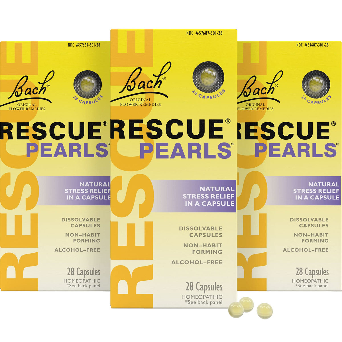RESCUE Pearls orange vanilla quick-dissolve capsules for quick calm and focus