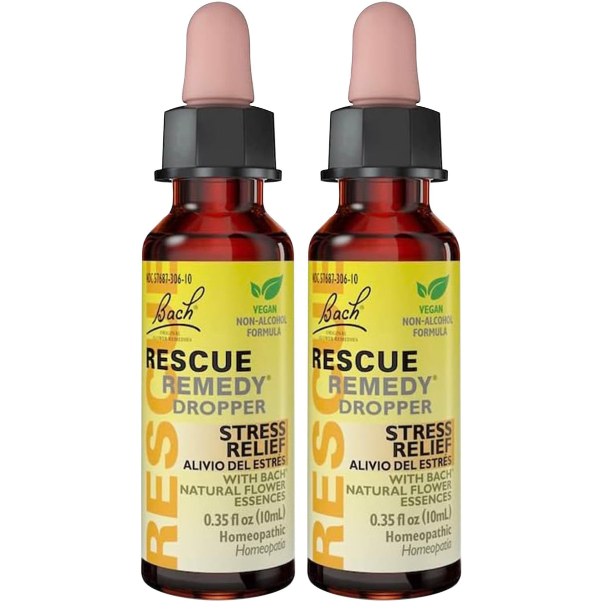 RESCUE Remedy bottle with yellow dropper for quick stress relief.
