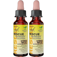 RESCUE Remedy bottle with yellow dropper for quick stress relief.