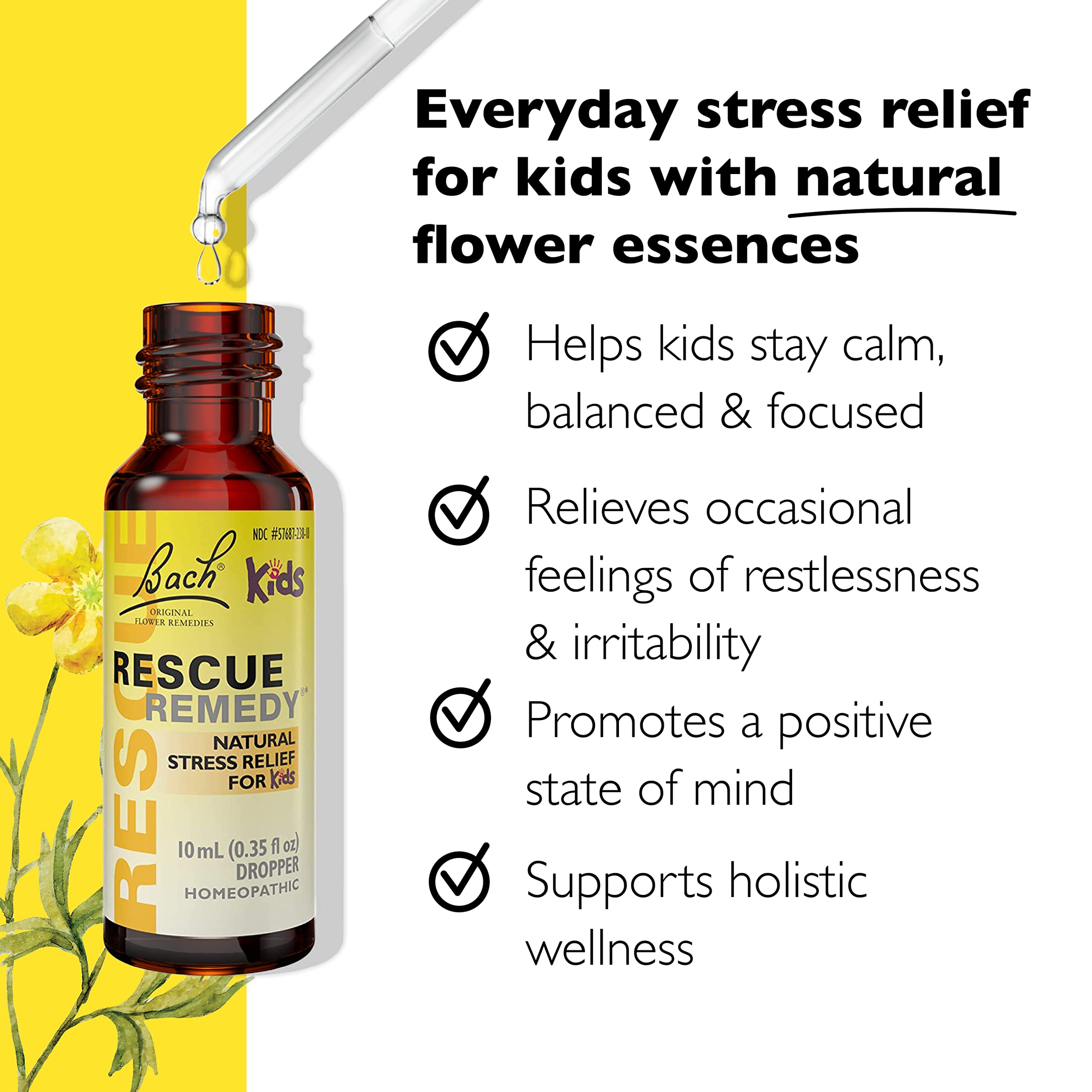 RESCUE Kids drops added to drink; easy dosing for children.
