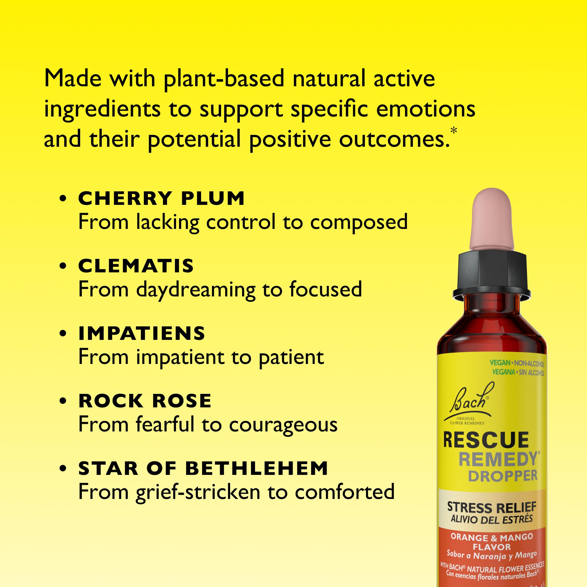 RESCUE Remedy orange mango dropper close-up for easy, daily stress relief.