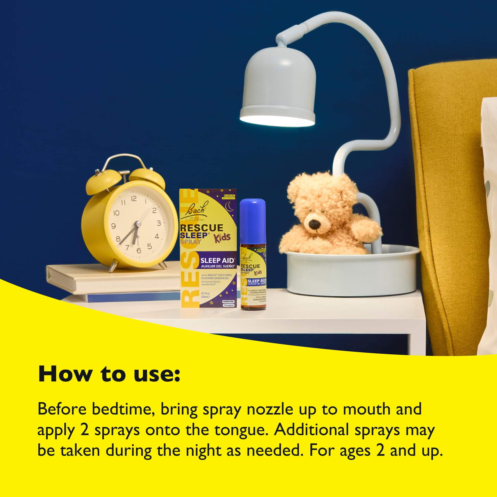 RESCUE Sleep Kids Spray packaging shows bilingual English and Spanish labels.
