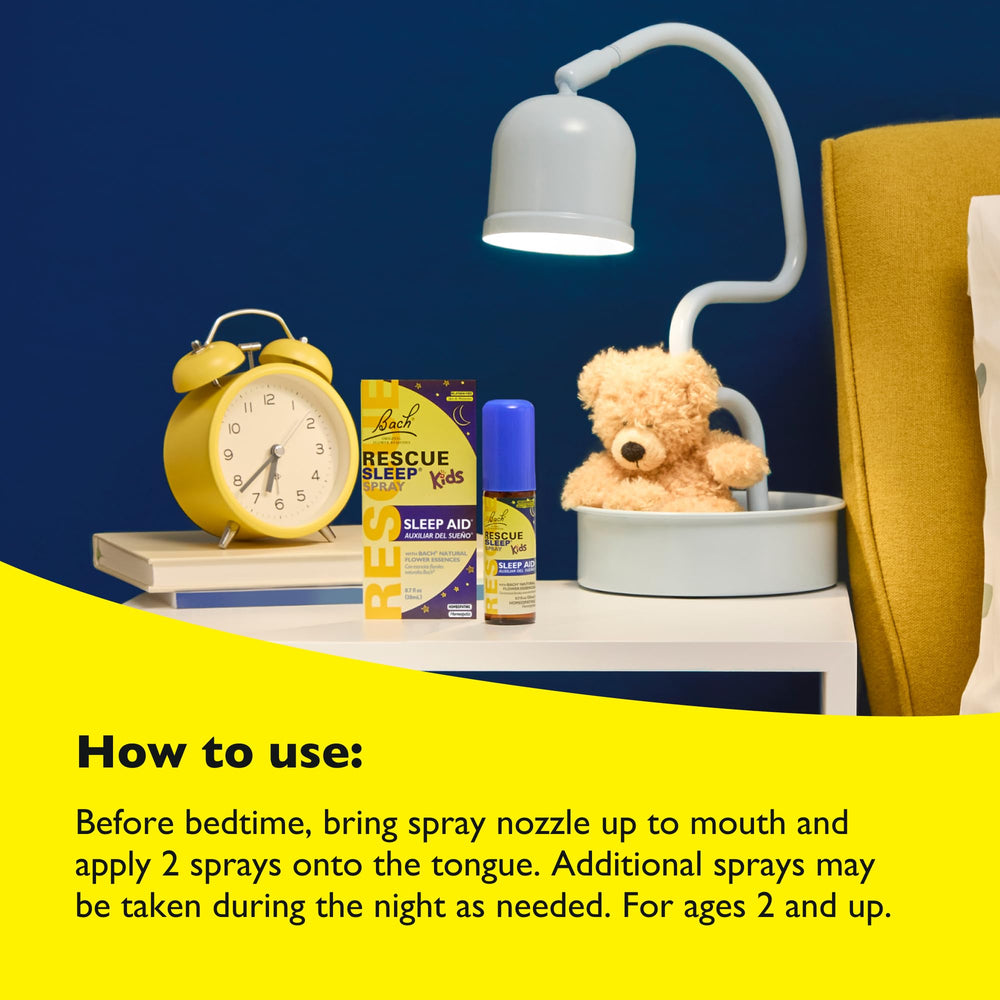 RESCUE Sleep Kids Spray packaging shows bilingual English and Spanish labels.