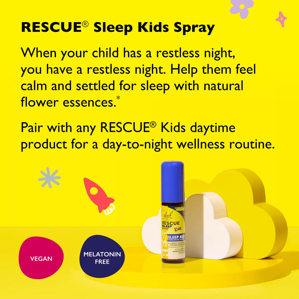 RESCUE Sleep Kids Spray on tongue illustrates gentle, non-drowsy calming ritual.