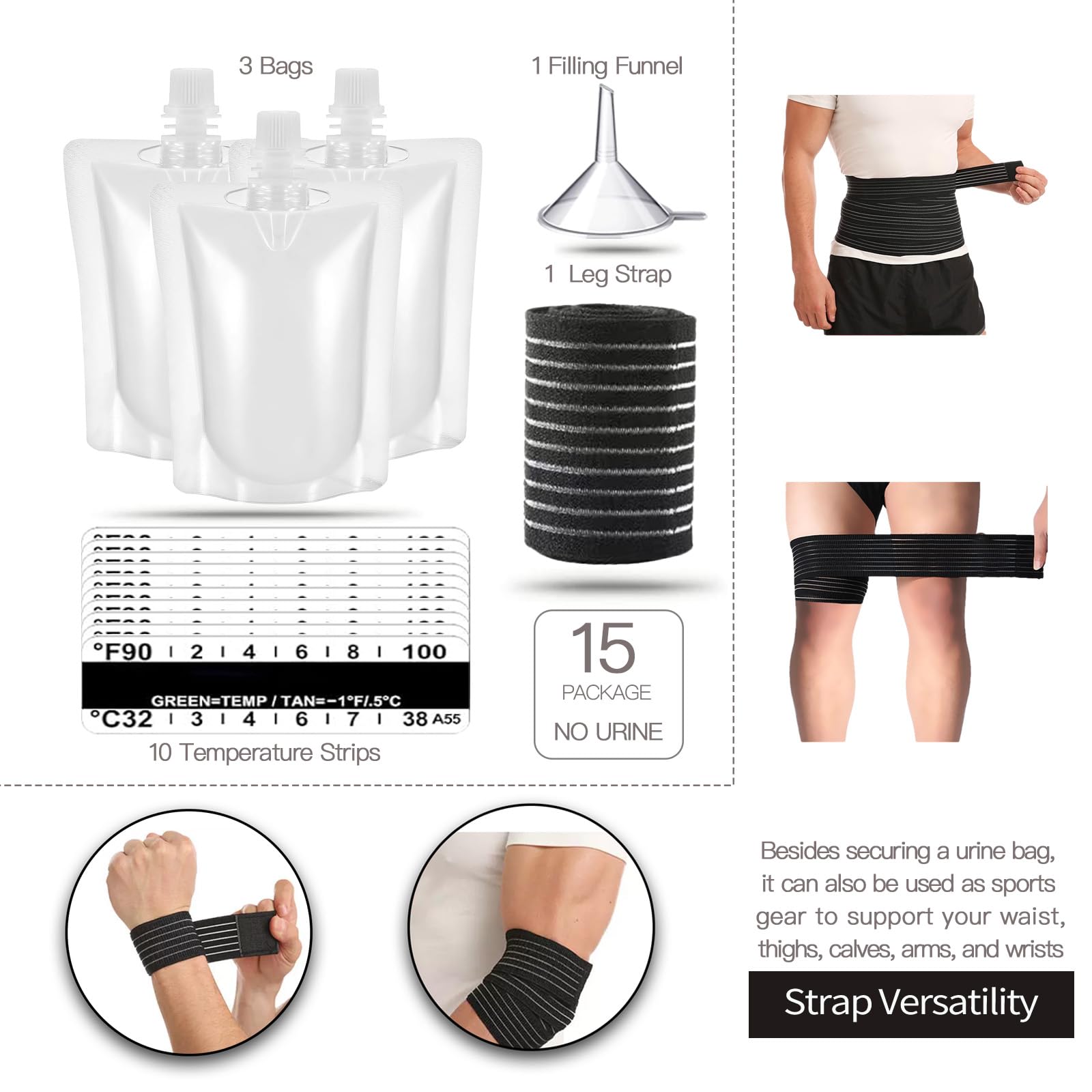 Resder portable urine test bag with 150 ml capacity for travel use.