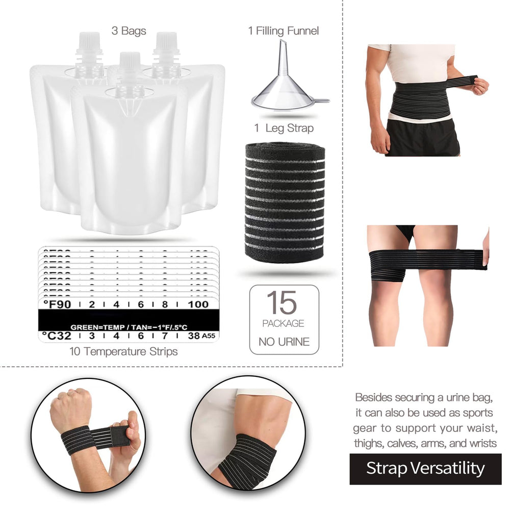 Resder portable urine test bag with 150 ml capacity for travel use.